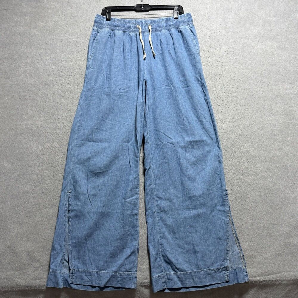 Frame Pants Women’s Medium Blue Cotton Linen Wide Leg Drawstring Lounge Comfy